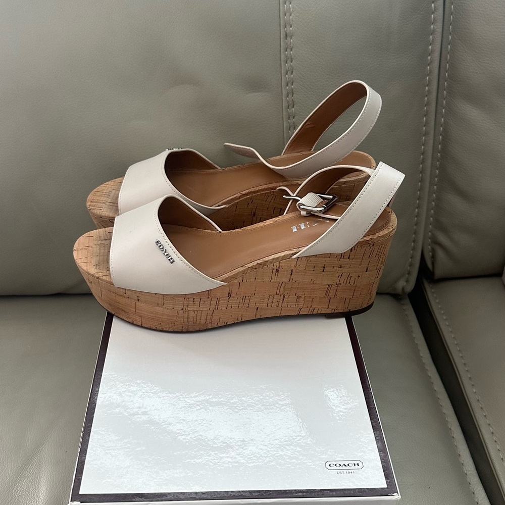 Coach Cream Wedge Sandals